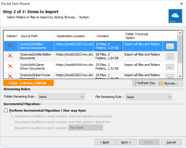 Select folders and files to import
