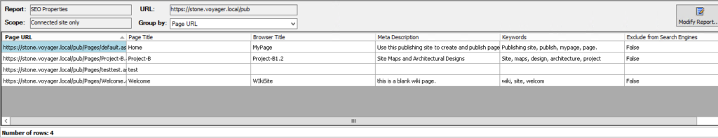 SEO Properties Meta Tags Report
