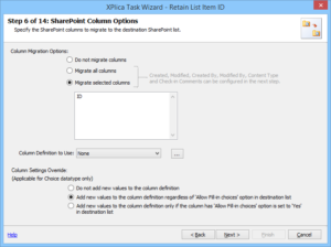 Migrate selected columns