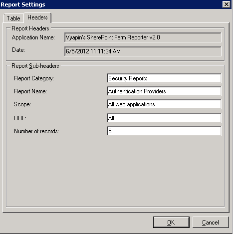 report settings