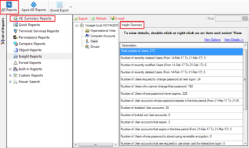 Reports the Summary and Detailed information about AD with count